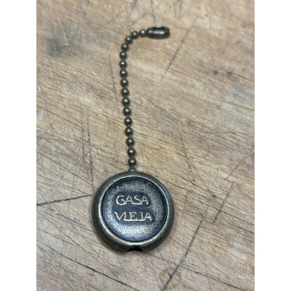 Vintage Bronze GASAVIEJA Keychain fan Pendant With Ball Chain - Picture 1 of 6